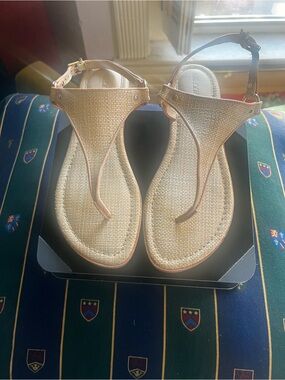 J. McLaughlin Tan Nolita T-Strap Woven Sandals